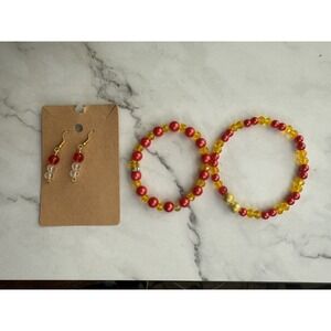 set of 2  pink, yellow ‎ and gold beaded bracelets handmade